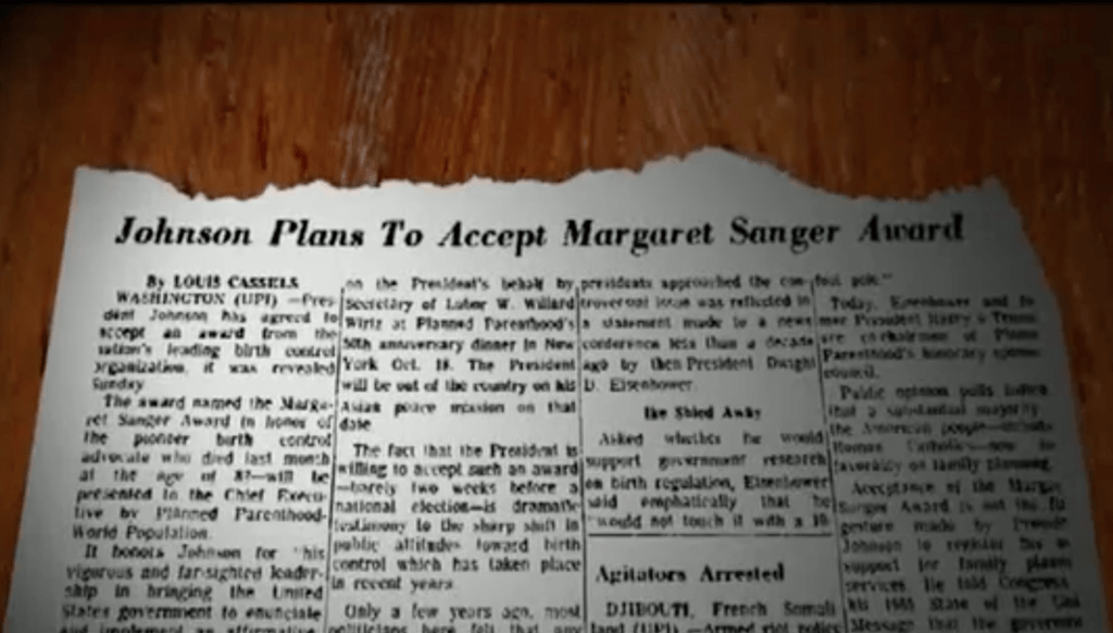 Maafa 21 screenshot of the Article Announcing Johnson Plans to Accept Margaret Sanger Award