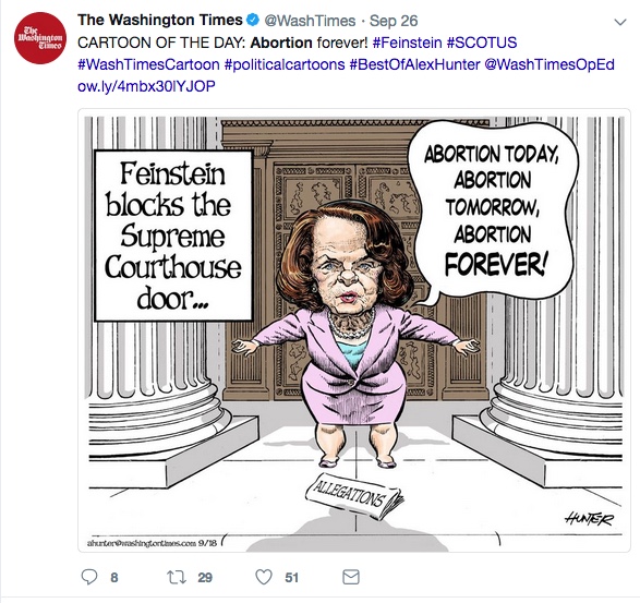 New Washington TImes Political Cartoon Depicting Diane Feinstein Hilights the Brewing Cultural Civil War